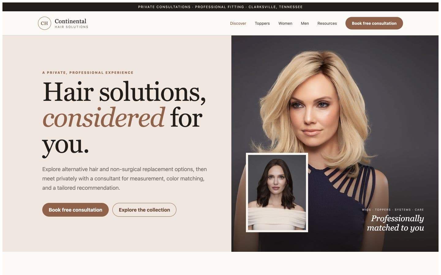 Continental Hair Solutions consultation and product catalogue homepage