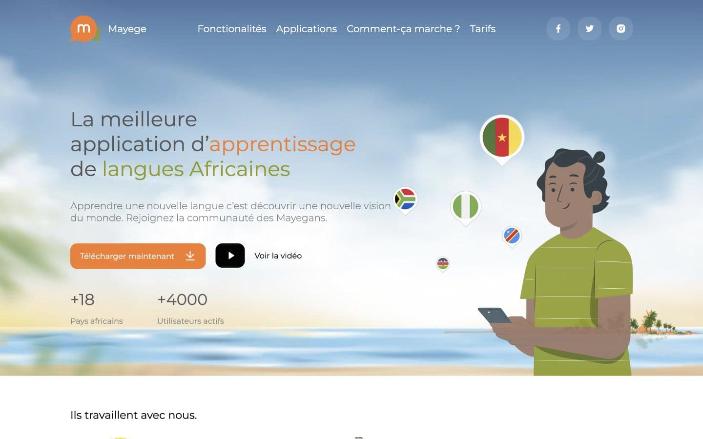 Mayege African language-learning platform homepage