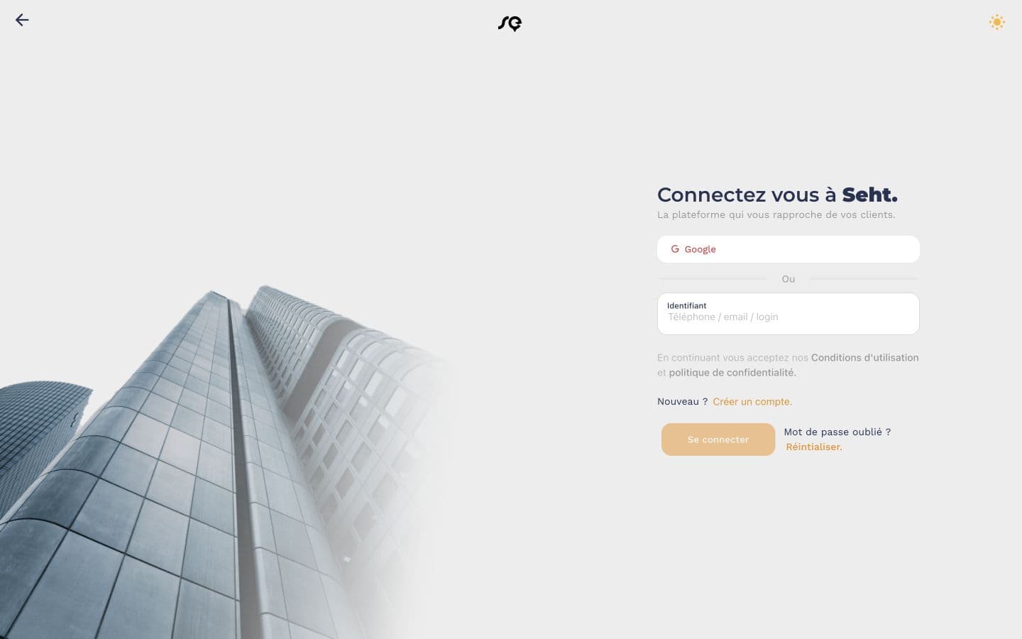 Seht client engagement platform sign-in screen